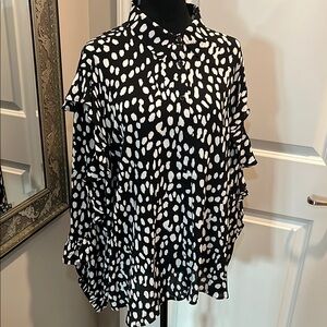 Black and White Polka Dot Women's Blouse w/Ruffles